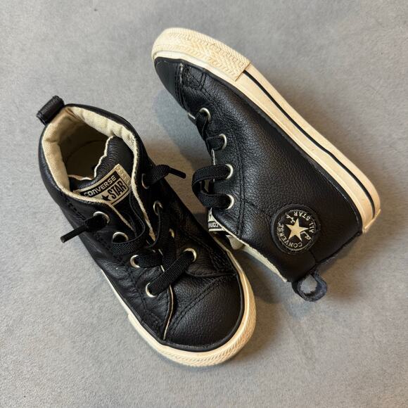 Converse Other - Converse All Star Chuck Taylor Black Leather High Tops Shoes Sneakers Size 6